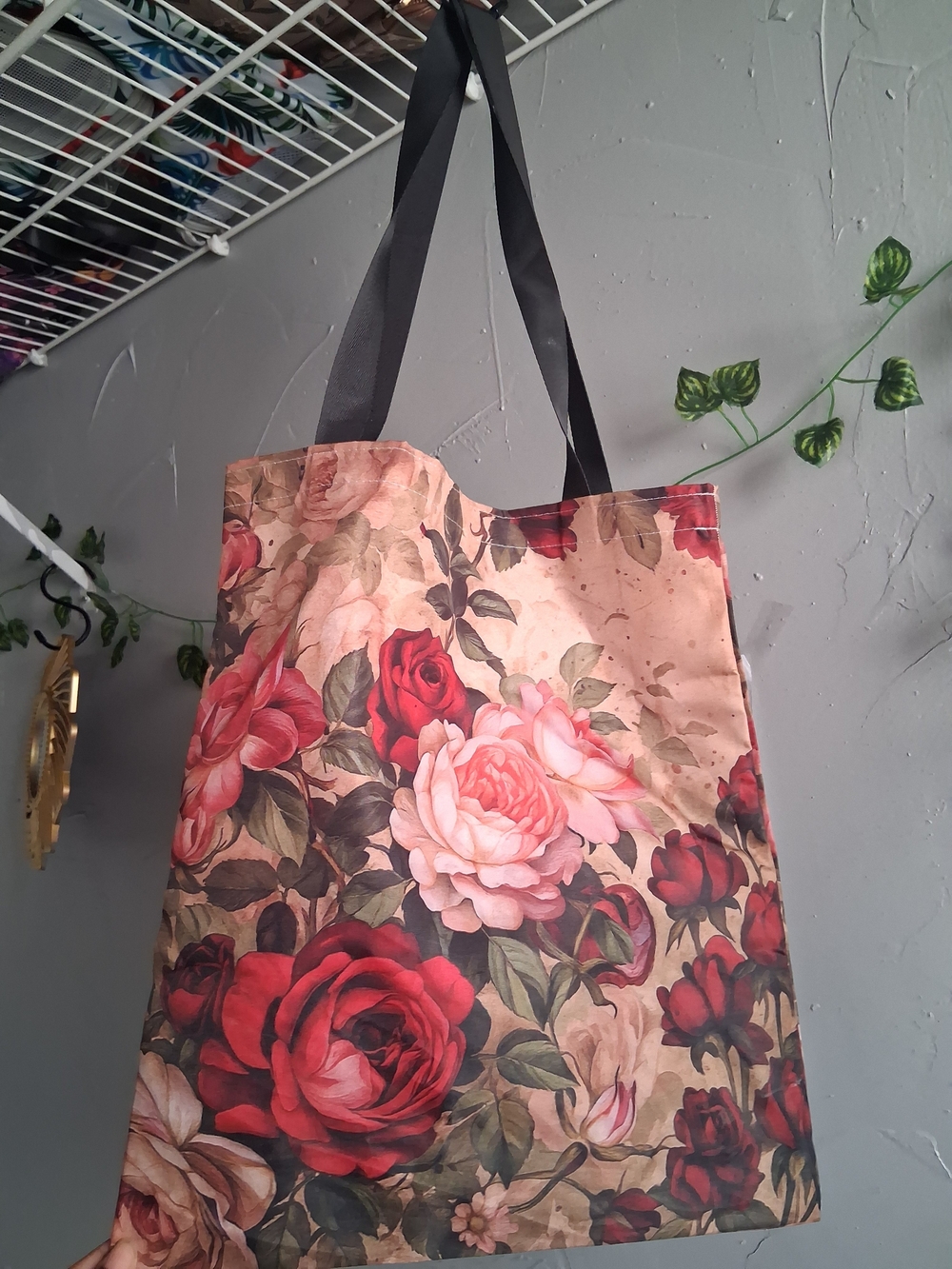 Floral Print Tote Bag in Rose Red and Pink